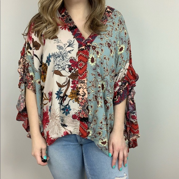 Garden Party Floral Patchwork Top Vanilla Umgee - Picture 3 of 8